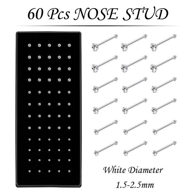 OMAIGAR Nose Rings Studs  Straight Shaped Surgical Stainless Steel Nose Studs White Diamond Rhinestone Crystal  Hypoallergenic Nose Piercing Jewelry for Women Men and Ideal Gift - Image 2